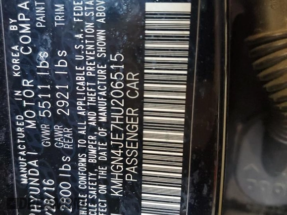 2017 Genesis G80 3.8L z VIN KMHGN4JE7HU206515, wystawiony jako Copart lot #57493675 z przebiegiem 115 108 mil mil oraz Szkoda całkowita • Salvage title. Historia ofert i sprzedaży dostępna na DreamBid. Obrazek 13.
