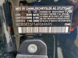 2004 Mercedes-Benz SL 500 z VIN WDBSK75F54F069695, wystawiony jako Copart lot #57407635 z przebiegiem Nie podano mil oraz Szkoda całkowita • Salvage title. Historia ofert i sprzedaży dostępna na DreamBid. Obrazek 12.
