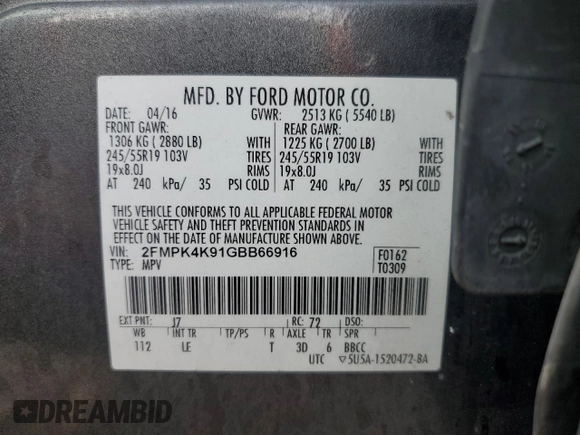 2016 Ford Edge Titanium with VIN 2FMPK4K91GBB66916, listed as a Copart auction lot 48608635 with 172,484 mi miles and Clean Title. Bid and sale history available at carsss.com. Image 13.