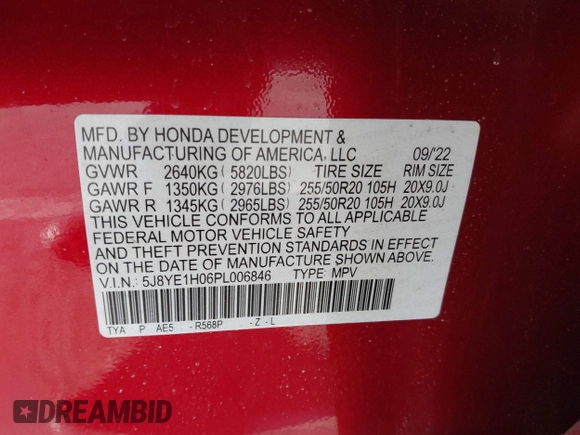 2023 Acura MDX w/A-Spec Package z VIN 5J8YE1H06PL006846, wystawiony jako IAAI lot #41877172 z przebiegiem 38 426 mil mil oraz . Historia ofert i sprzedaży dostępna na DreamBid. Obrazek 9.