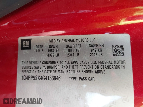 2016 Buick Verano с VIN 1G4PP5SK4G4133946, выставлен на аукционе IAAI как лот 42618194 с пробегом 21 363 миль миль и . История ставок и продаж доступна на DreamBid. Изображение 9.