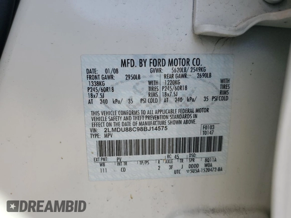 2008 Lincoln MKX z VIN 2LMDU88C98BJ14575, wystawiony jako Copart lot #52404995 z przebiegiem 78 638 mil mil oraz Szkoda całkowita • Salvage title. Historia ofert i sprzedaży dostępna na DreamBid. Obrazek 13.