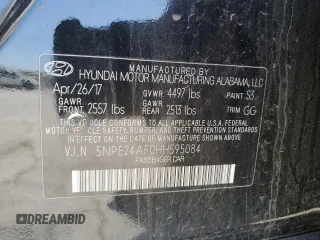 2017 Hyundai Sonata 2.4L with VIN 5NPE24AF0HH595084, listed as a Copart auction lot 52703015 with 178,367 mi miles and Salvage Title. Bid and sale history available at carsss.com. Image 13.