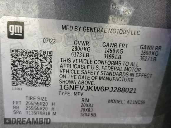 2023 Chevrolet Traverse RS z VIN 1GNEVJKW6PJ288021, wystawiony jako Copart lot #54948365 z przebiegiem 30 630 mil mil oraz Szkoda całkowita • Salvage title. Historia ofert i sprzedaży dostępna na DreamBid. Obrazek 13.