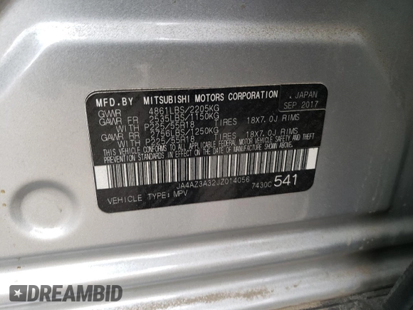 2018 Mitsubishi Outlander ES with VIN JA4AZ3A32JZ014056, listed as a Copart auction lot 53721885 with 75,336 mi miles and Salvage title. Bid and sale history available at DreamBid. Image 13.