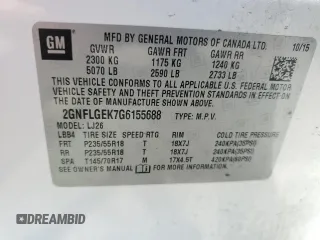 2016 Chevrolet Equinox LTZ z VIN 2GNFLGEK7G6155688, wystawiony jako Copart lot #59359834 z przebiegiem Nie podano mil oraz Szkoda całkowita • Salvage title. Historia ofert i sprzedaży dostępna na DreamBid. Obrazek 13.