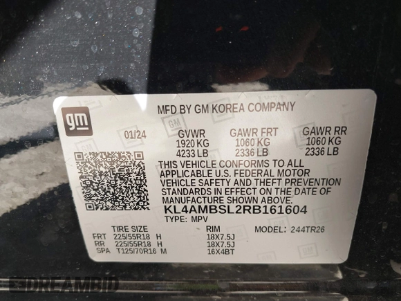 2024 Buick Encore GX Preferred с VIN KL4AMBSL2RB161604, выставлен на аукционе IAAI как лот 41193474 с пробегом 9 687 миль миль и . История ставок и продаж доступна на DreamBid. Изображение 9.