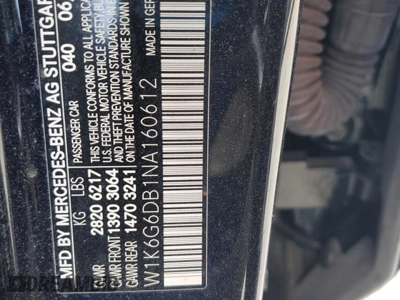 2022 Mercedes-Benz S 500 z VIN W1K6G6DB1NA160612, wystawiony jako Copart lot #60078225 z przebiegiem Nie podano mil oraz Czysty tytuł • Clean title. Historia ofert i sprzedaży dostępna na DreamBid. Obrazek 12.