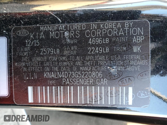2016 Kia Cadenza Premium with VIN KNALN4D73G5220806, listed as a Copart auction lot 80949724 with 88,114 mi miles and Salvage Title. Bid and sale history available at carsss.com. Image 15.