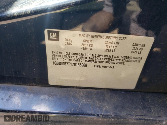 2007 Cadillac CTS with VIN 1G6DM57T170166060, listed as a Copart auction lot 71877234 with Not Provided miles and Salvage Title. Bid and sale history available at carsss.com. Image 12.