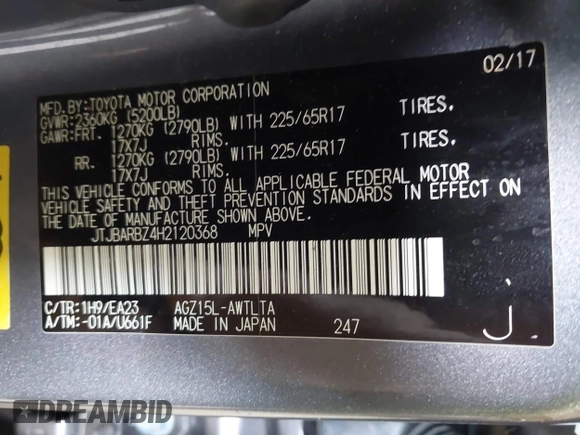 2017 Lexus NX 200t с VIN JTJBARBZ4H2120368, выставлен на аукционе IAAI как лот 42239316 с пробегом 123 659 миль миль и . История ставок и продаж доступна на DreamBid. Изображение 9.