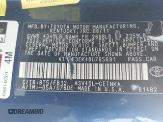 2011 Toyota Camry LE with VIN 4T1BF3EK4BU765691, listed as a IAAI auction lot 41575939 with 164,829 mi miles. Bid and sale history available at carsss.com. Image 9.