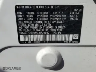 2020 Honda HR-V EX with VIN 3CZRU6H55LM724082, listed as a Copart auction lot 47093495 with 63,187 mi miles and Salvage Title. Bid and sale history available at carsss.com. Image 13.