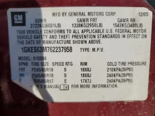 2006 GMC Envoy Denali with VIN 1GKES63M762237958, listed as a Copart auction lot 76999574 with 180,294 mi miles and Clean Title. Bid and sale history available at carsss.com. Image 13.