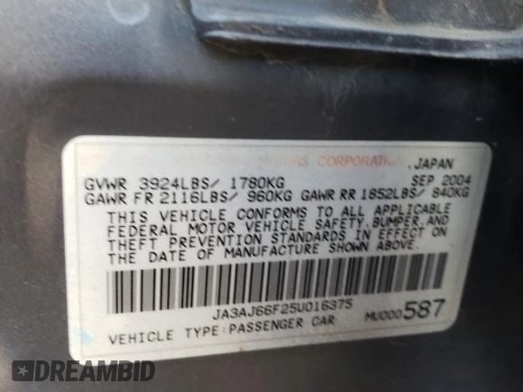 2005 Mitsubishi Lancer with VIN JA3AJ66F25U016375, listed as a Copart auction lot 73584514 with 202,752 mi miles and Clean Title. Bid and sale history available at DreamBid. Image 12.