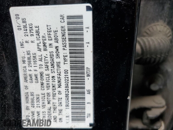 2009 Acura TL z VIN 19UUA86249A022100, wystawiony jako Copart lot #64760924 z przebiegiem 193 450 mil mil oraz Szkoda całkowita • Salvage title. Historia ofert i sprzedaży dostępna na DreamBid. Obrazek 12.