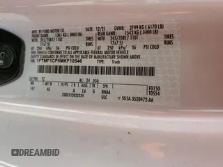 2021 Ford F-150 XL with VIN 1FTMF1CP5MKF10546, listed as a Copart auction lot 50216635 with Not provided miles and Salvage title. Bid and sale history available at DreamBid. Image 12.