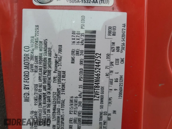 2006 Ford Mustang Standard z VIN 1ZVFT84N665244752, wystawiony jako Copart lot #58347695 z przebiegiem 116 453 mil mil oraz Szkoda całkowita • Salvage title. Historia ofert i sprzedaży dostępna na DreamBid. Obrazek 13.