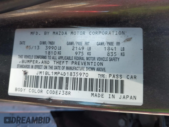2013 Mazda 3 i Grand Touring with VIN JM1BL1MP4D1835970, listed as a IAAI auction lot 41860630 with 212,271 mi miles and . Bid and sale history available at DreamBid. Image 9.