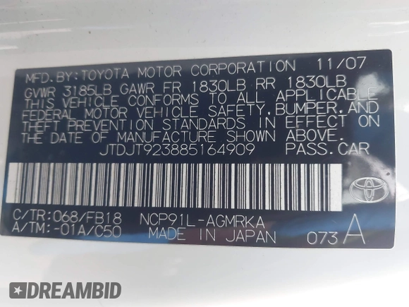 2008 Toyota Yaris с VIN JTDJT923885164909, выставлен на аукционе IAAI как лот 42485553 с пробегом 215 765 миль миль и . История ставок и продаж доступна на DreamBid. Изображение 9.