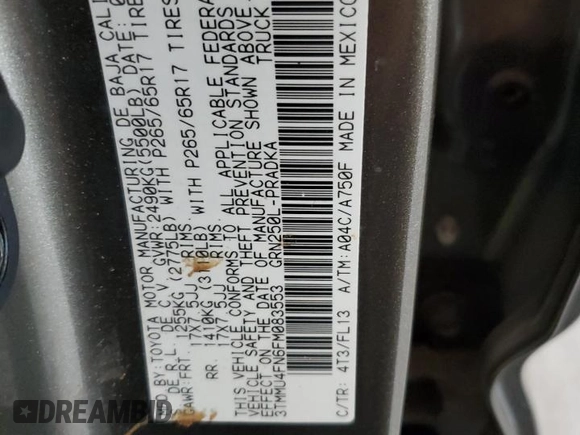 2015 Toyota Tacoma with VIN 3TMMU4FN6FM083553, listed as a Copart auction lot 58183295 with 55,124 mi miles and Salvage title. Bid and sale history available at DreamBid. Image 12.