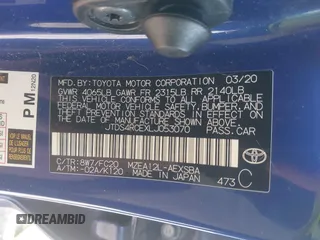 2020 Toyota Corolla SE with VIN JTDS4RCEXLJ053070, listed as a IAAI auction lot 41797751 with 1 mi miles. Bid and sale history available at carsss.com. Image 9.