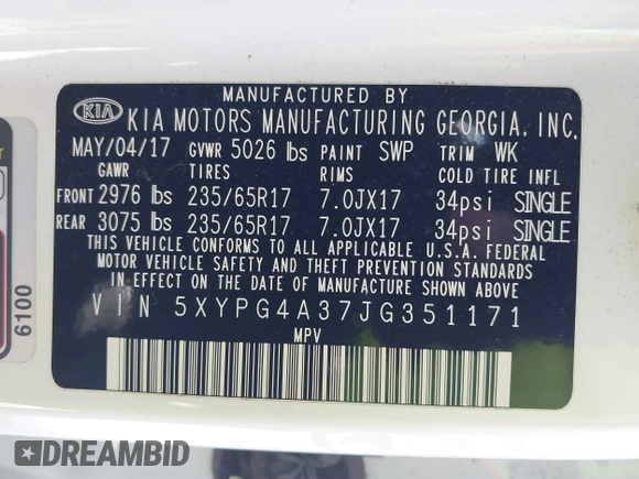 2018 Kia Sorento LX with VIN 5XYPG4A37JG351171, listed as a IAAI auction lot 41748189 with 85,000 mi miles. Bid and sale history available at carsss.com. Image 9.