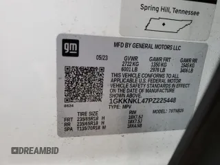 2023 GMC Acadia SLE z VIN 1GKKNKL47PZ225448, wystawiony jako Copart lot #51443455 z przebiegiem 20 840 mil mil oraz Szkoda całkowita • Salvage title. Historia ofert i sprzedaży dostępna na DreamBid. Obrazek 15.