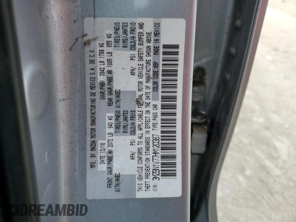 2017 Mazda 3 Touring with VIN 3MZBN1V77HM120387, listed as a Copart auction lot 61496775 with 95,432 mi miles and Salvage title. Bid and sale history available at DreamBid. Image 12.