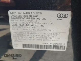2016 Audi Q5 Premium Plus с VIN WA1L2AFP2GA029516, выставлен на аукционе IAAI как лот 42411006 с пробегом 112 817 миль миль и . История ставок и продаж доступна на DreamBid. Изображение 9.