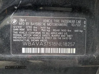 2008 BMW 3 Series 328i z VIN WBAVA37518NL18257, wystawiony jako Copart lot #53788785 z przebiegiem 144 704 mil mil oraz Szkoda całkowita • Salvage title. Historia ofert i sprzedaży dostępna na DreamBid. Obrazek 12.
