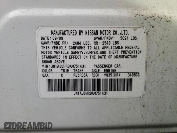 2010 Infiniti EX Journey with VIN JN1AJ0HR8AM751431, listed as a Copart auction lot 54505455 with 154,659 mi miles and Clean title. Bid and sale history available at DreamBid. Image 13.