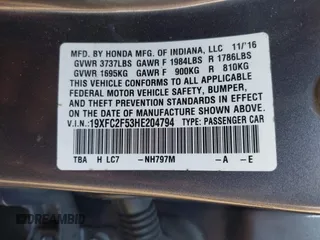 2017 Honda Civic Sedan LX with VIN 19XFC2F53HE204794, listed as a IAAI auction lot 40636416 with 134,629 mi miles. Bid and sale history available at carsss.com. Image 9.