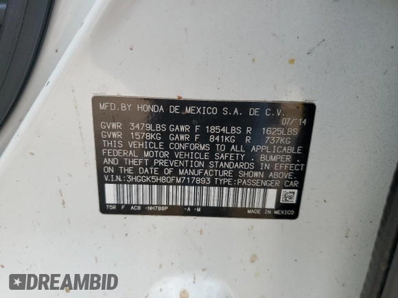 2015 Honda Fit EX-L with VIN 3HGGK5H80FM717893, listed as a Copart auction lot 58069985 with 140,926 mi miles and Clean title. Bid and sale history available at DreamBid. Image 12.
