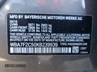 2019 BMW 7 Series 750i xDrive with VIN WBA7F2C50KB239939, listed as a Copart auction lot 71410423 with 52,428 mi miles. Bid and sale history available at carsss.com. Image 12.