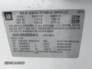 2014 GMC Terrain SLE with VIN 2GKFLVEK5E6284012, listed as a IAAI auction lot 42332942 with 168,712 mi miles and . Bid and sale history available at DreamBid. Image 9.