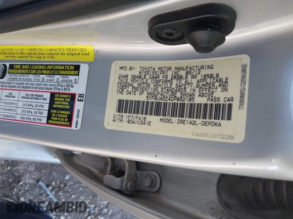 2013 Toyota Corolla L with VIN 5YFBU4EE4DP092105, listed as a IAAI auction lot 41477547 with 78,951 mi miles. Bid and sale history available at carsss.com. Image 9.