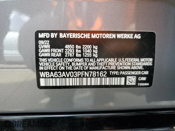 2023 BMW 4 Series 430i z VIN WBA63AV03PFN78162, wystawiony jako Copart lot #75037154 z przebiegiem Nie podano mil oraz Nie do naprawy • Non repairable. Historia ofert i sprzedaży dostępna na DreamBid. Obrazek 13.
