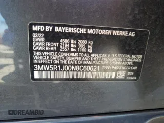 2022 BMW 3 Series 330i with VIN 3MW5R1J00N8C60621, listed as a Copart auction lot 56243465 with 71,940 mi miles and Salvage title. Bid and sale history available at DreamBid. Image 12.