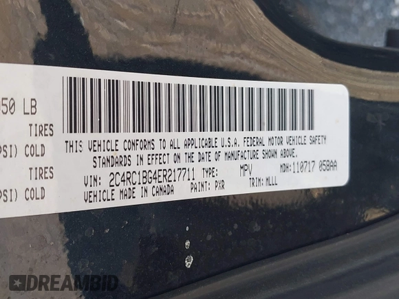 2014 Chrysler Town & Country Touring with VIN 2C4RC1BG4ER217711, listed as a IAAI auction lot 42155688 with 370,937 mi miles. Bid and sale history available at carsss.com. Image 9.