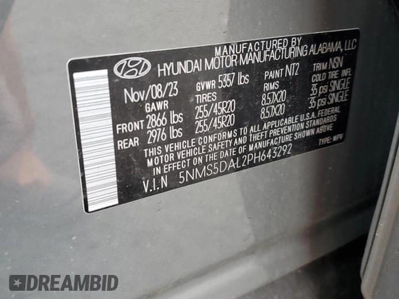 2023 Hyundai Santa Fe Calligraphy with VIN 5NMS5DAL2PH643292, listed as a Copart auction lot 48426145 with 16,666 mi miles and Salvage Title. Bid and sale history available at carsss.com. Image 14.