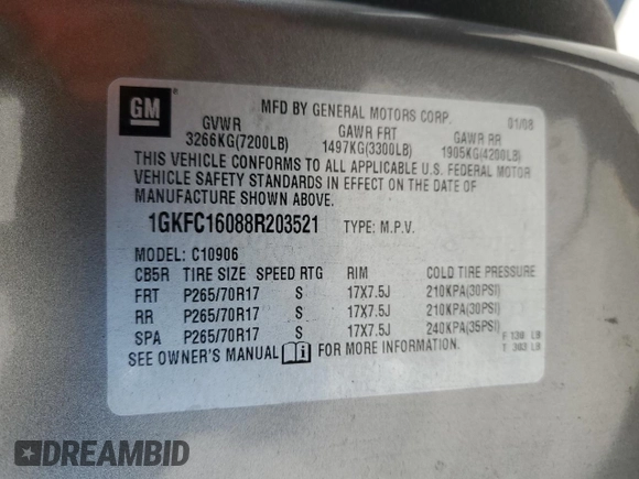 2008 GMC Yukon XL SLT with VIN 1GKFC16088R203521, listed as a Copart auction lot 45538025 with 136,944 mi miles and Salvage Title. Bid and sale history available at carsss.com. Image 13.
