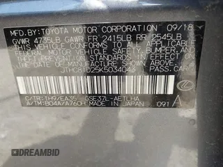 2019 Lexus IS 300 с VIN JTHC81D25K5034043, выставлен на аукционе IAAI как лот 42113844 с пробегом 96 421 миль миль и . История ставок и продаж доступна на DreamBid. Изображение 9.