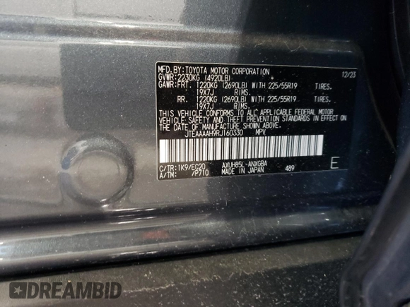 2024 Toyota Venza LE with VIN JTEAAAAH9RJ160330, listed as a Copart auction lot 72745454 with 5,620 mi miles and Salvage Title. Bid and sale history available at carsss.com. Image 13.