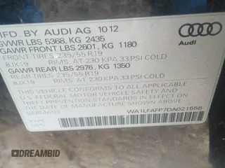 2013 Audi Q5 Premium Plus with VIN WA1LFAFP7DA021556, listed as a IAAI auction lot 41694445 with 271,631 mi miles. Bid and sale history available at carsss.com. Image 9.