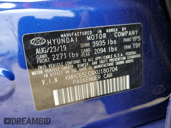 2019 Hyundai Ioniq Blue with VIN KMHC65LC4KU180704, listed as a Copart auction lot 46729075 with 102,336 mi miles and Salvage Title. Bid and sale history available at DreamBid. Image 15.
