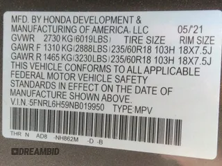 2022 Honda Odyssey EX with VIN 5FNRL6H59NB019950, listed as a IAAI auction lot 42070655 with 24,863 mi miles and . Bid and sale history available at DreamBid. Image 9.