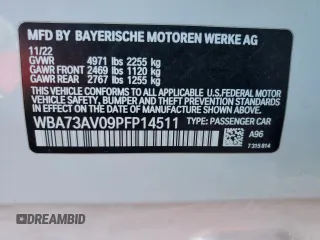2023 BMW 4 Series 430i xDrive with VIN WBA73AV09PFP14511, listed as a Copart auction lot 89135135 with Not provided miles and Salvage title. Bid and sale history available at DreamBid. Image 13.