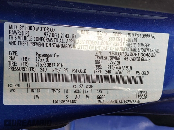 2015 Ford Focus Titanium with VIN 1FADP3J20FL304828, listed as a IAAI auction lot 42144101 with 199,715 mi miles and . Bid and sale history available at carsss.com. Image 9.
