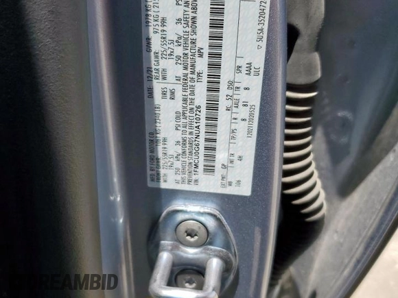 2022 Ford Escape SE with VIN 1FMCU0G67NUA10726, listed as a Copart auction lot 59882605 with 79,039 mi miles and Salvage title. Bid and sale history available at DreamBid. Image 14.